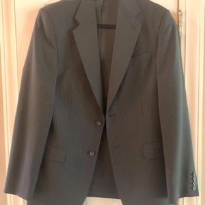 Mens Express Design Studio Suit - Black/Charcoal Pinstripe